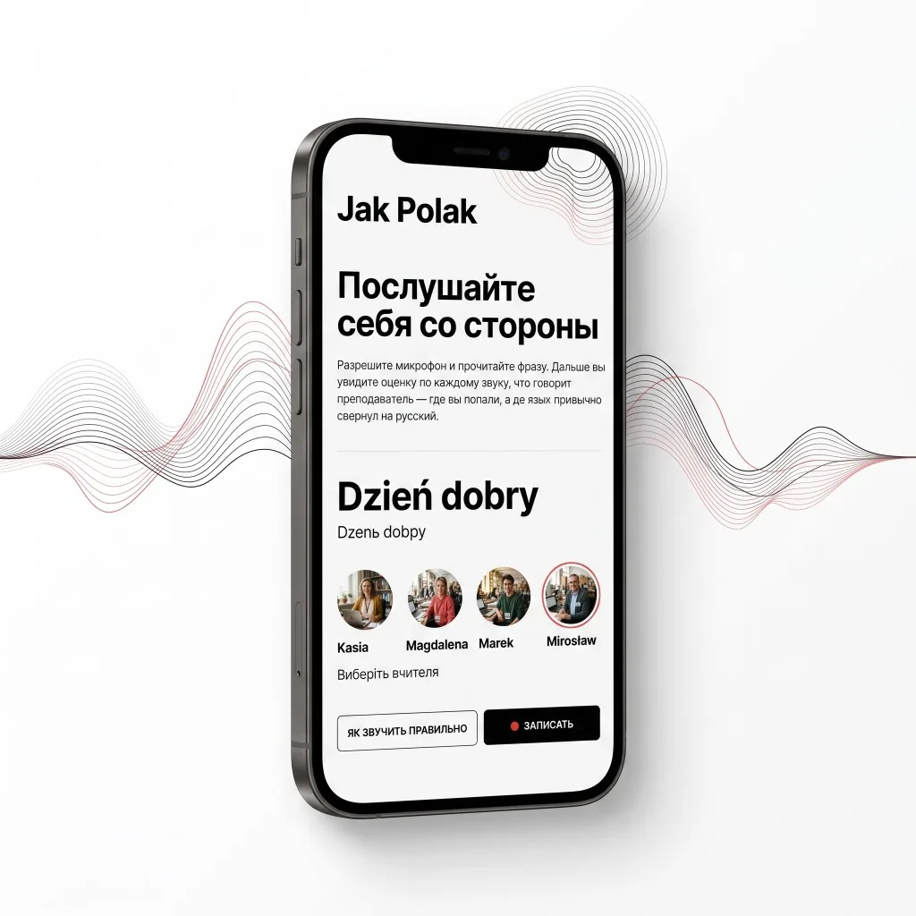Як Поляк — проверка произношения на телефоне: выбор учителя и запись фразы